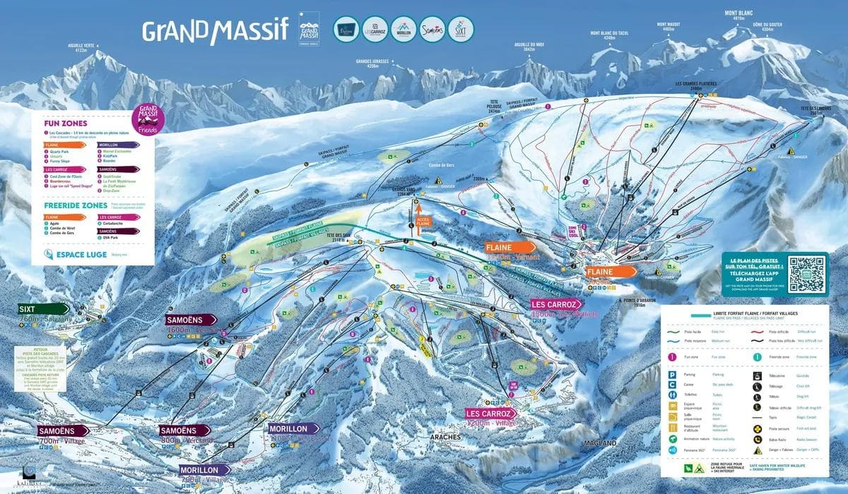Le Grand Massif complete trail map showing all ski runs and lifts