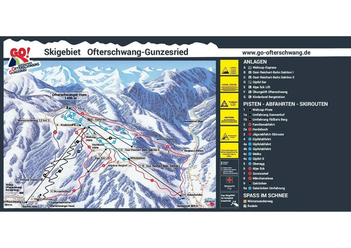 Ofterschwang complete trail map showing all ski runs and lifts