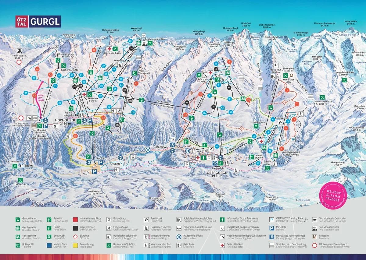 Obergurgl-Hochgurgl complete trail map showing all ski runs and lifts