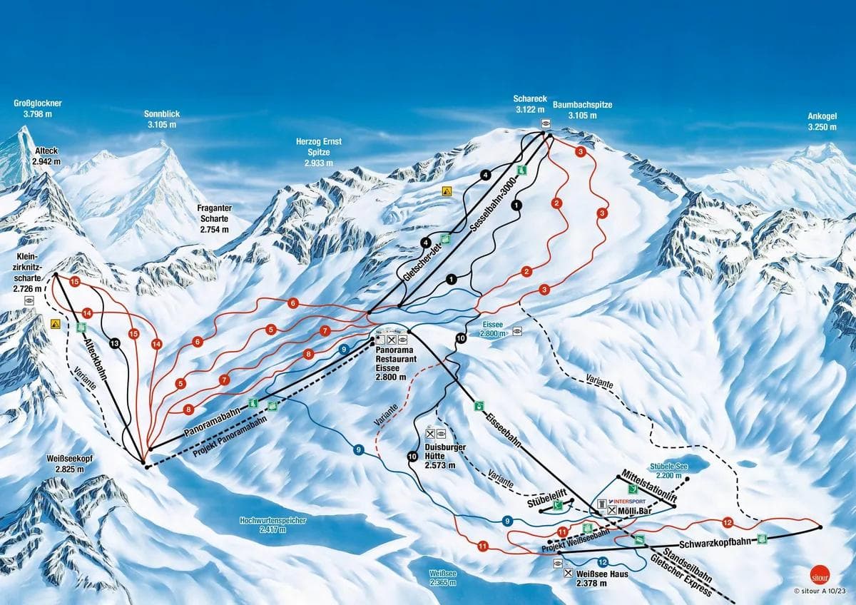 Mölltaler Glacier complete trail map showing all ski runs and lifts