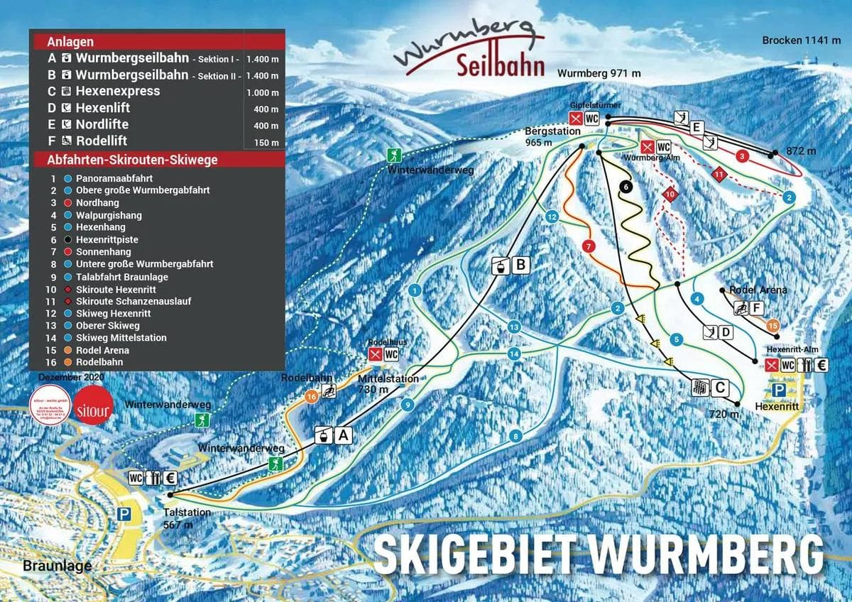 Wurmberg complete trail map showing all ski runs and lifts