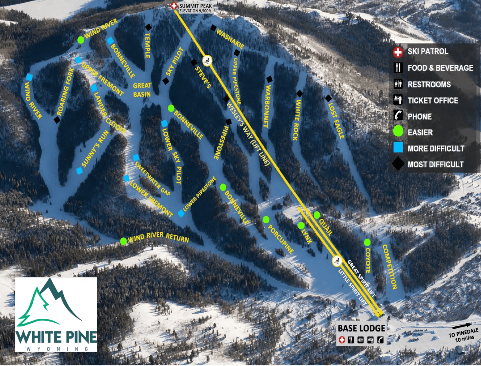White Pine complete trail map showing all ski runs and lifts