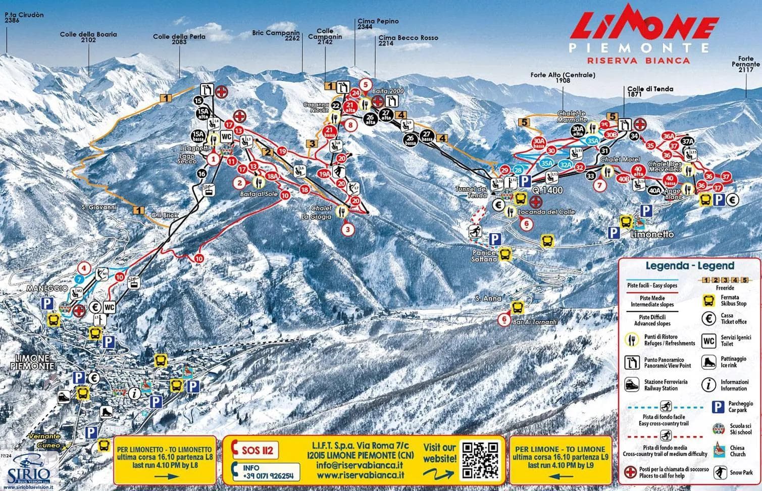 Limone Piemonte complete trail map showing all ski runs and lifts
