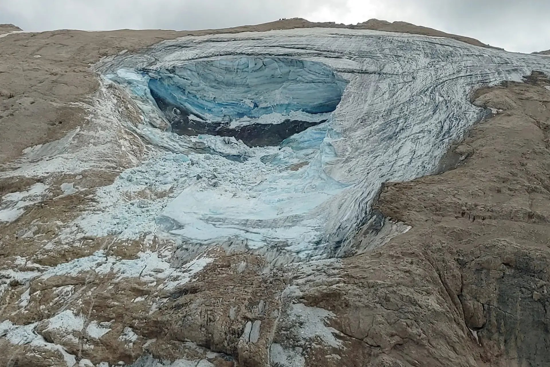 The glacier on the Marmolada which collapsed killing 11 people.