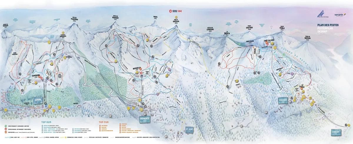 Grimentz/Zinal complete trail map showing all ski runs and lifts