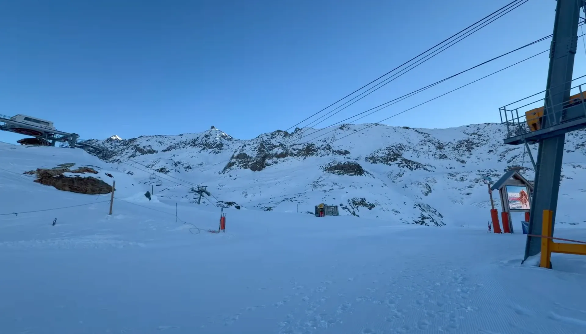 The full tram line from the bottom station to the summit of Pic Blanc in Alpe d'Huez.