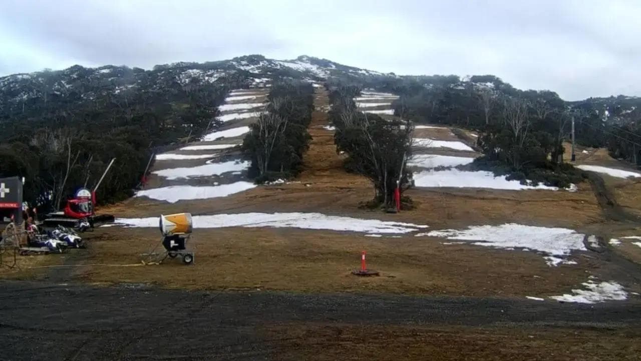 Thredbo with no snow in the middle of the season.