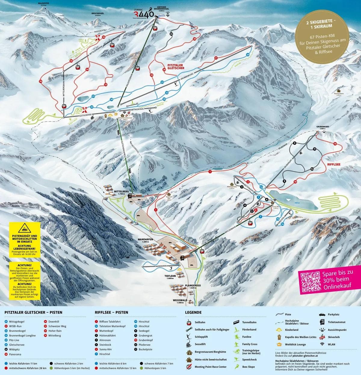 Pitztal Glacier complete trail map showing all ski runs and lifts