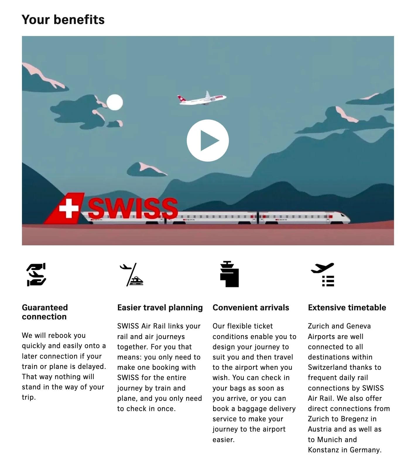 What you get when travelling with this new connection with Swissair.