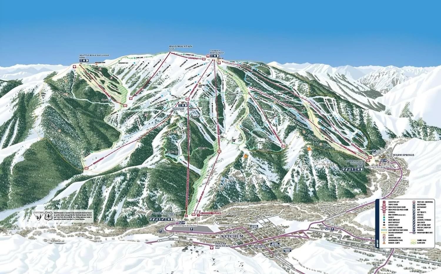Sun Valley complete trail map showing all ski runs and lifts