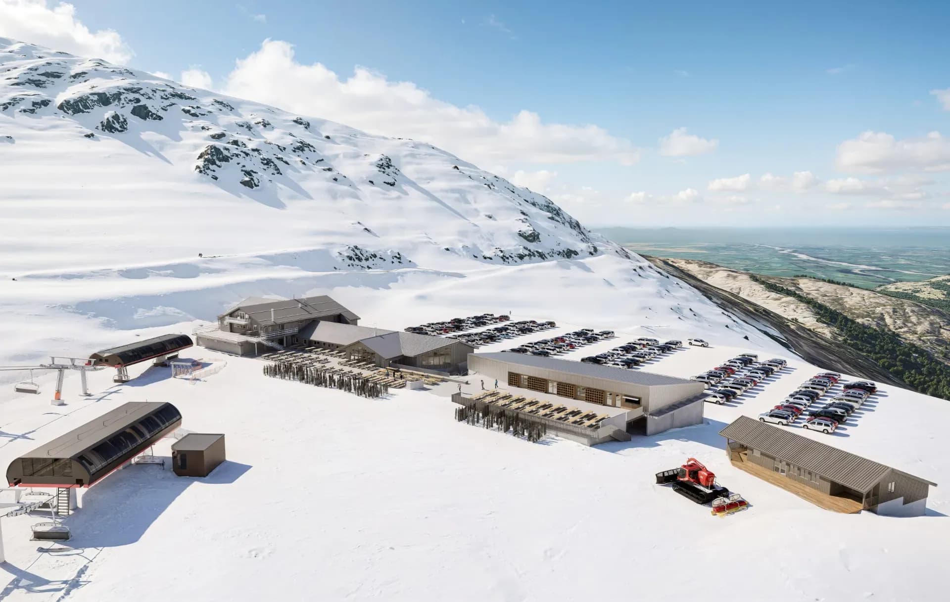A rendering of the updated base area at Mt Hutt in New Zealand.