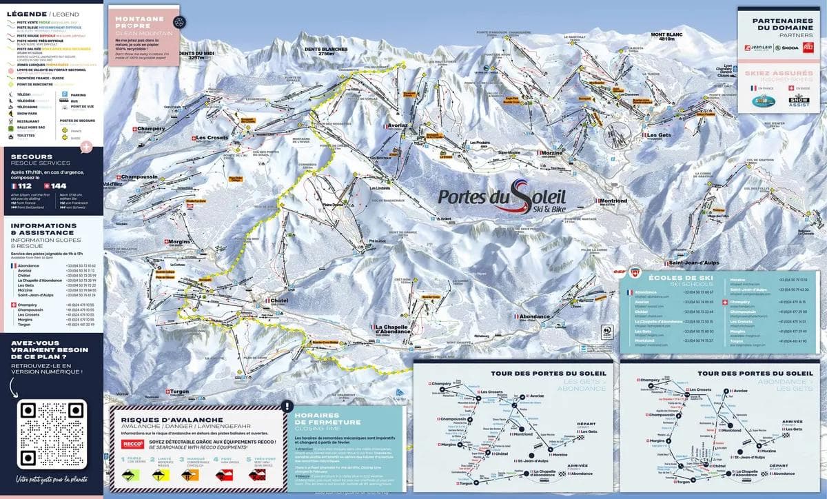 Les Portes du Soleil complete trail map showing all ski runs and lifts