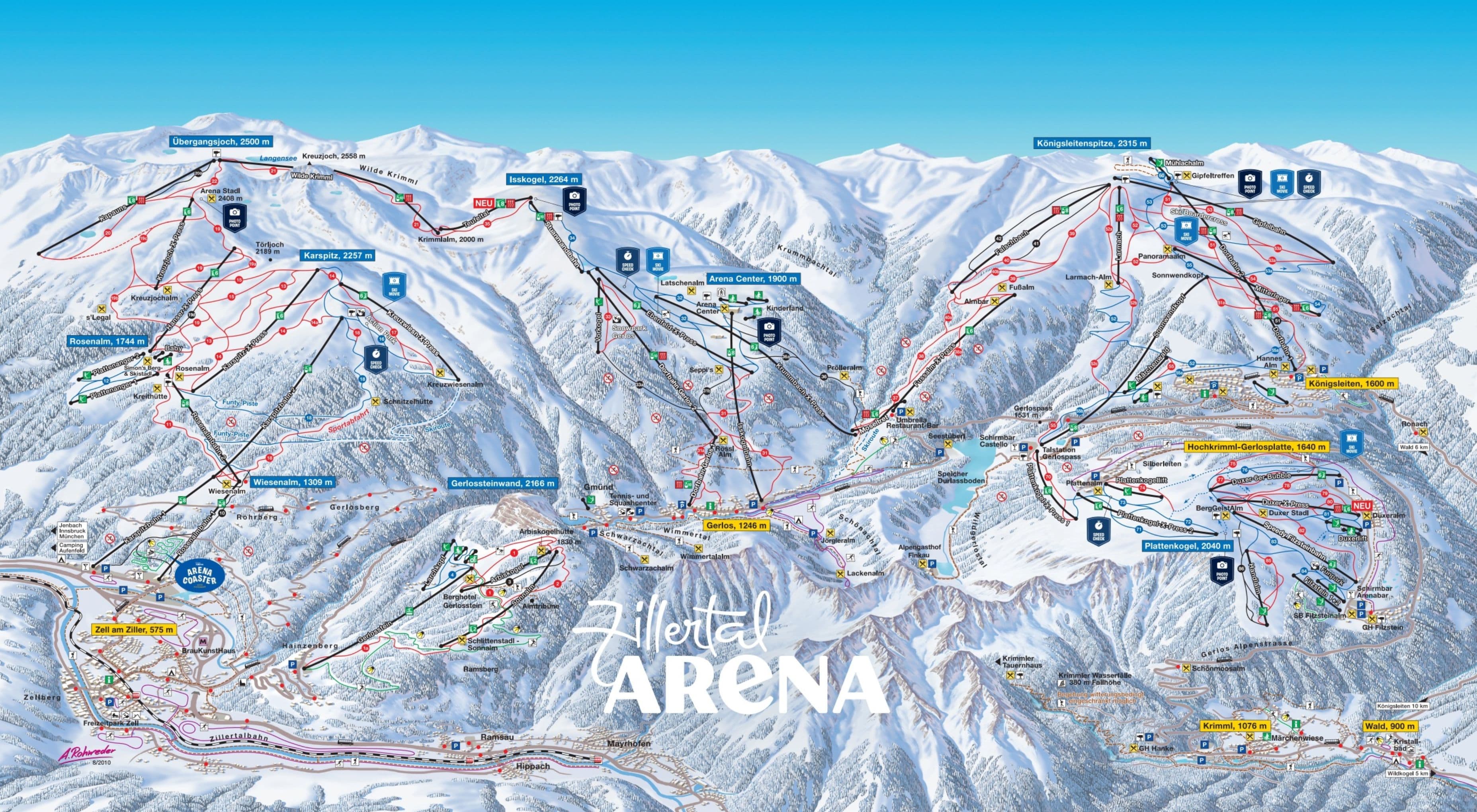 Zillertal Arena complete trail map showing all ski runs and lifts