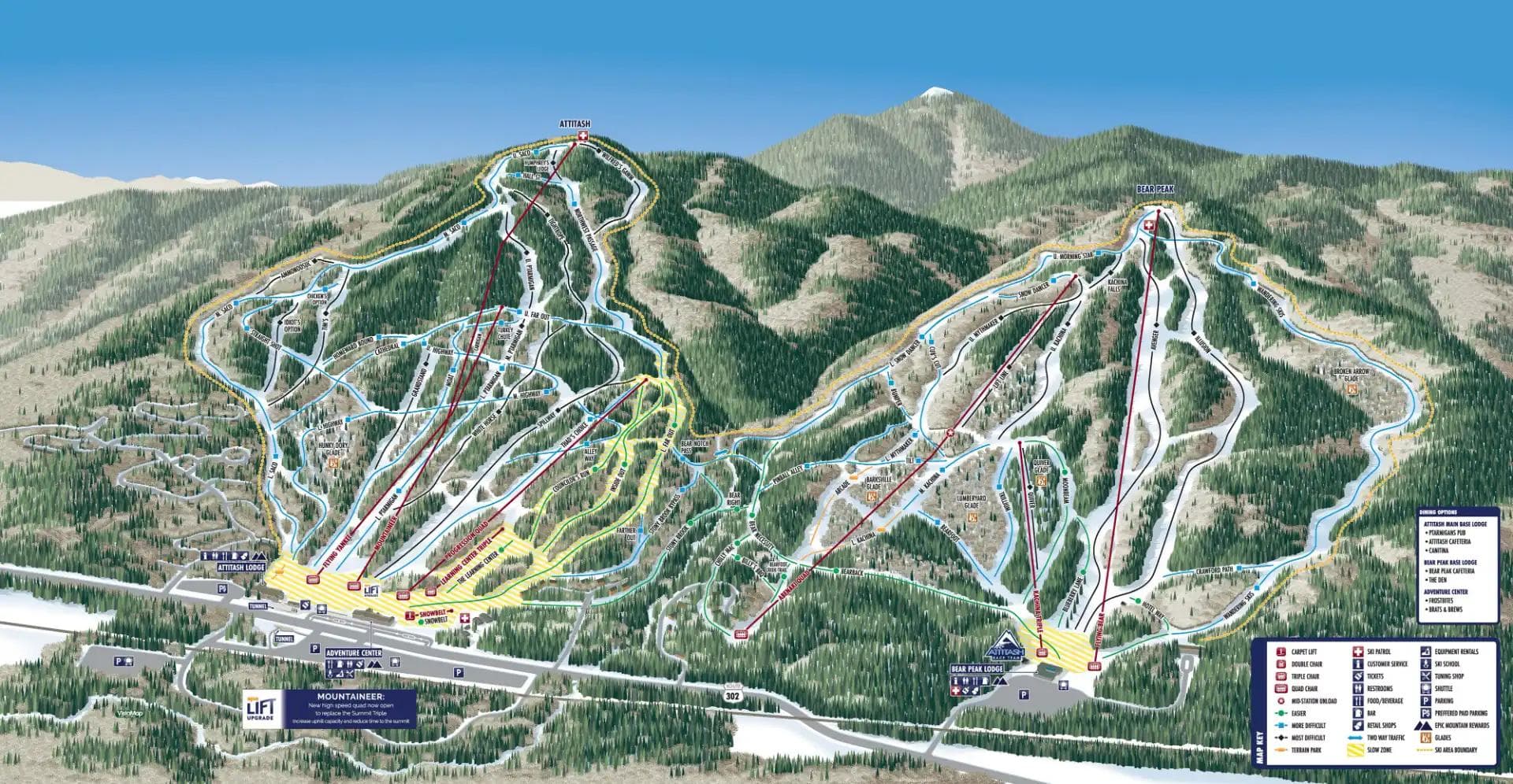 Attitash Mountain complete trail map showing all ski runs and lifts