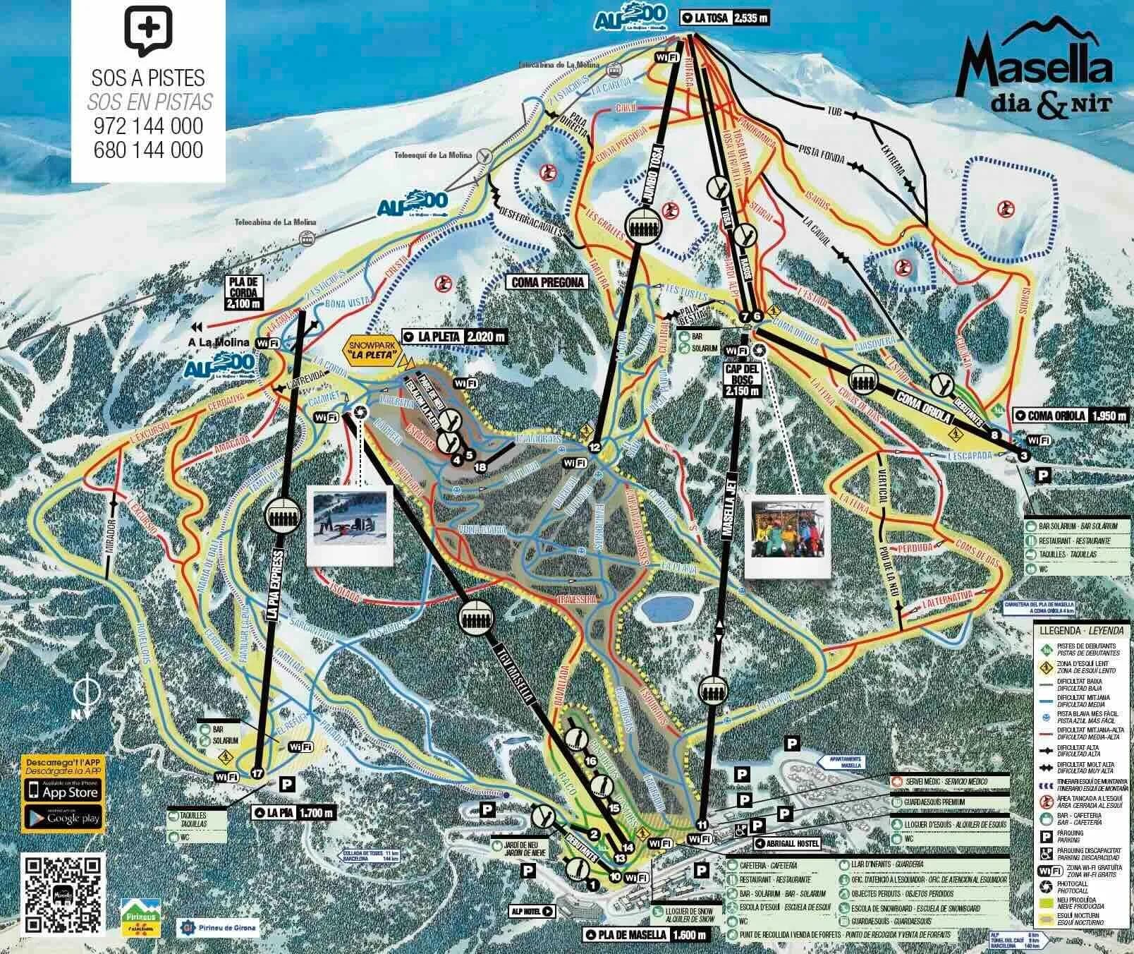 Masella complete trail map showing all ski runs and lifts