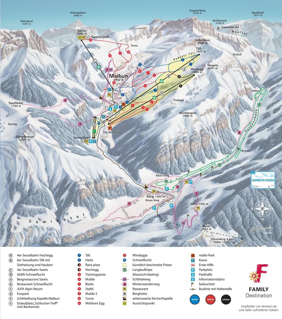 Malbun Ski Resort complete trail map showing all ski runs and lifts