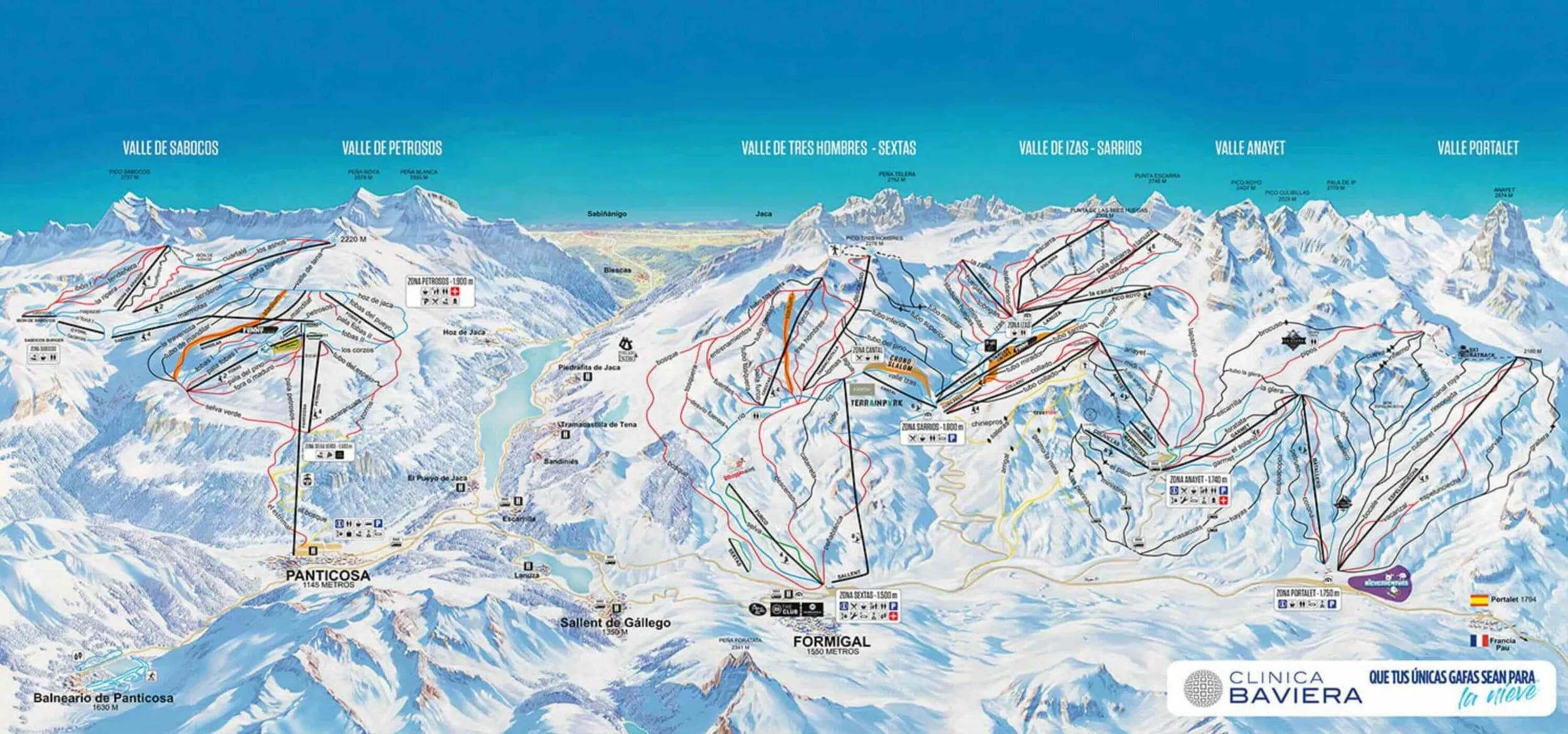Formigal Panticosa complete trail map showing all ski runs and lifts