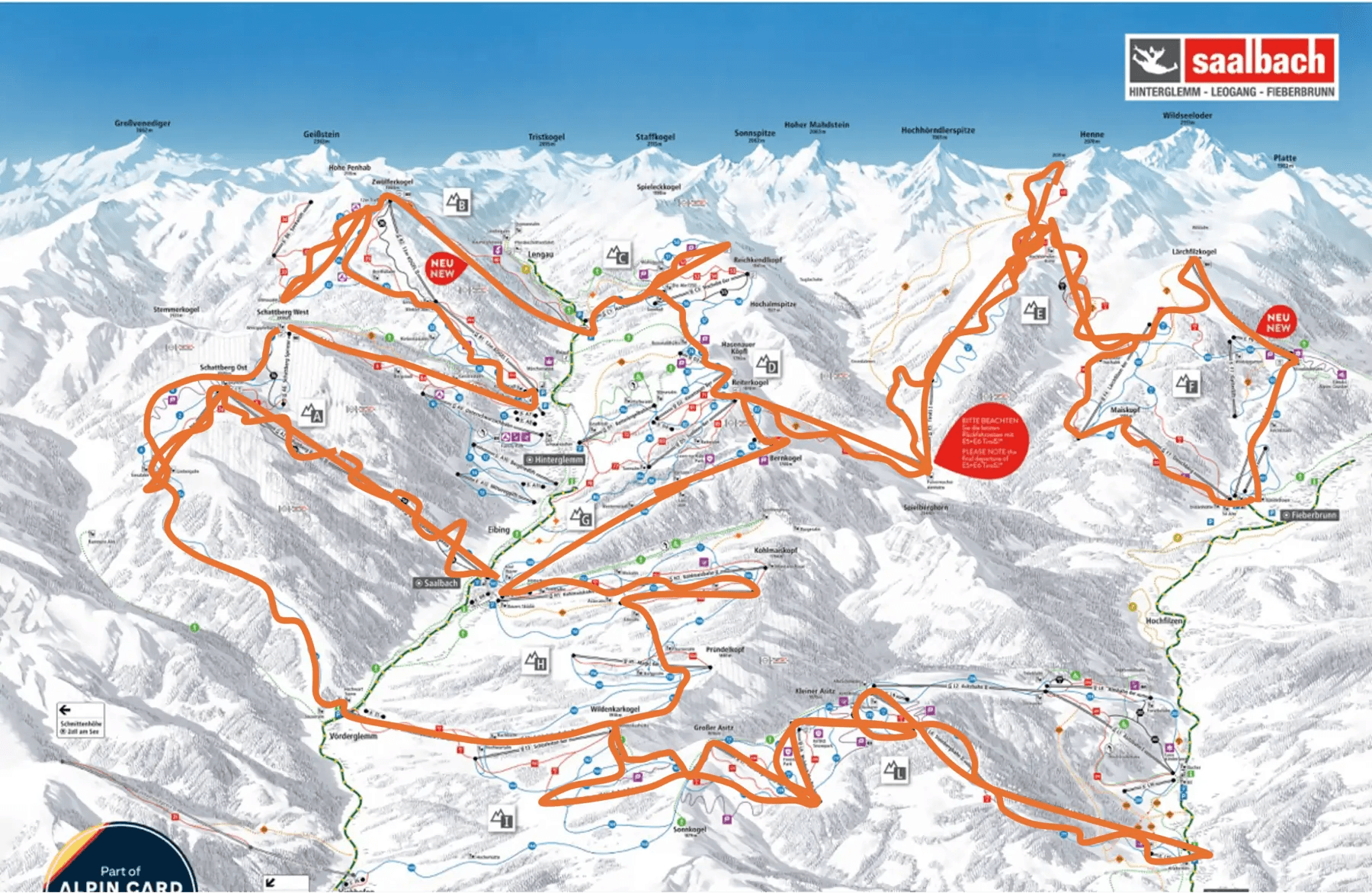 The map os Saalbach showing the official route.