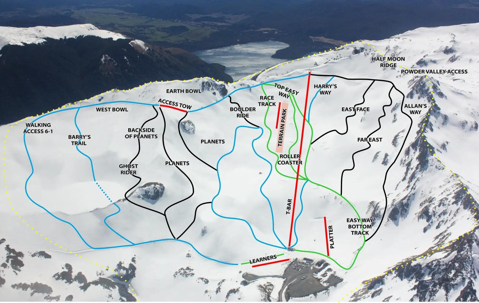 Rainbow Ski Area complete trail map showing all ski runs and lifts