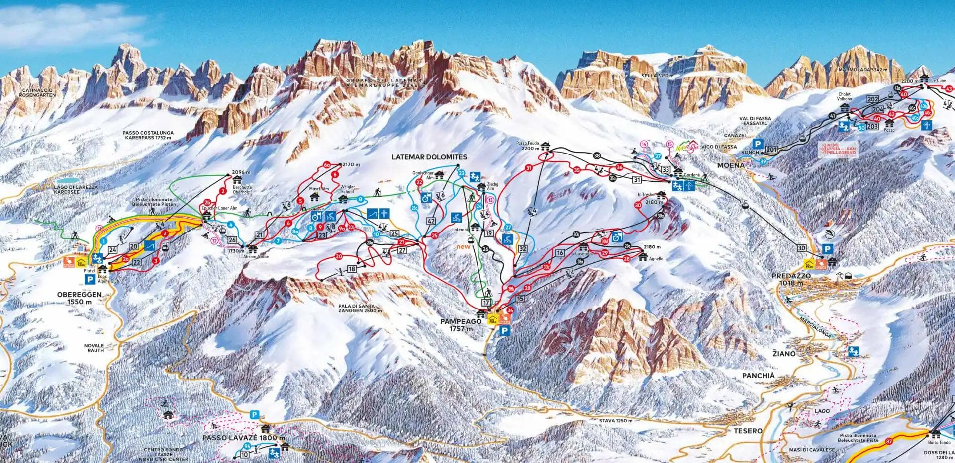 Latemar is in the heart of the Dolomites and the new gondola rises out of the base area.