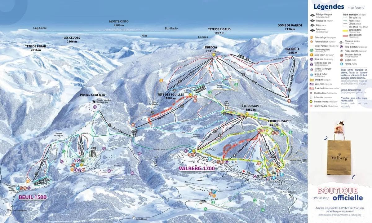Valberg / Beuil les Launes complete trail map showing all ski runs and lifts