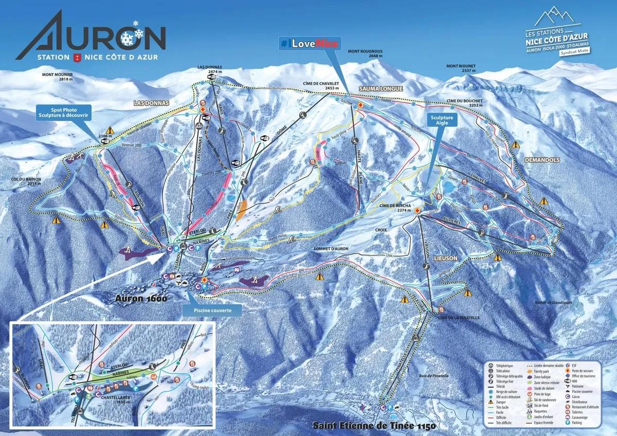 Auron complete trail map showing all ski runs and lifts