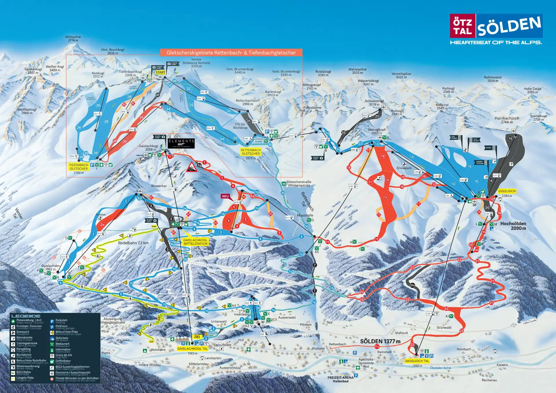 The trail map at Sölden ski resort where the world cup race takes place in October.