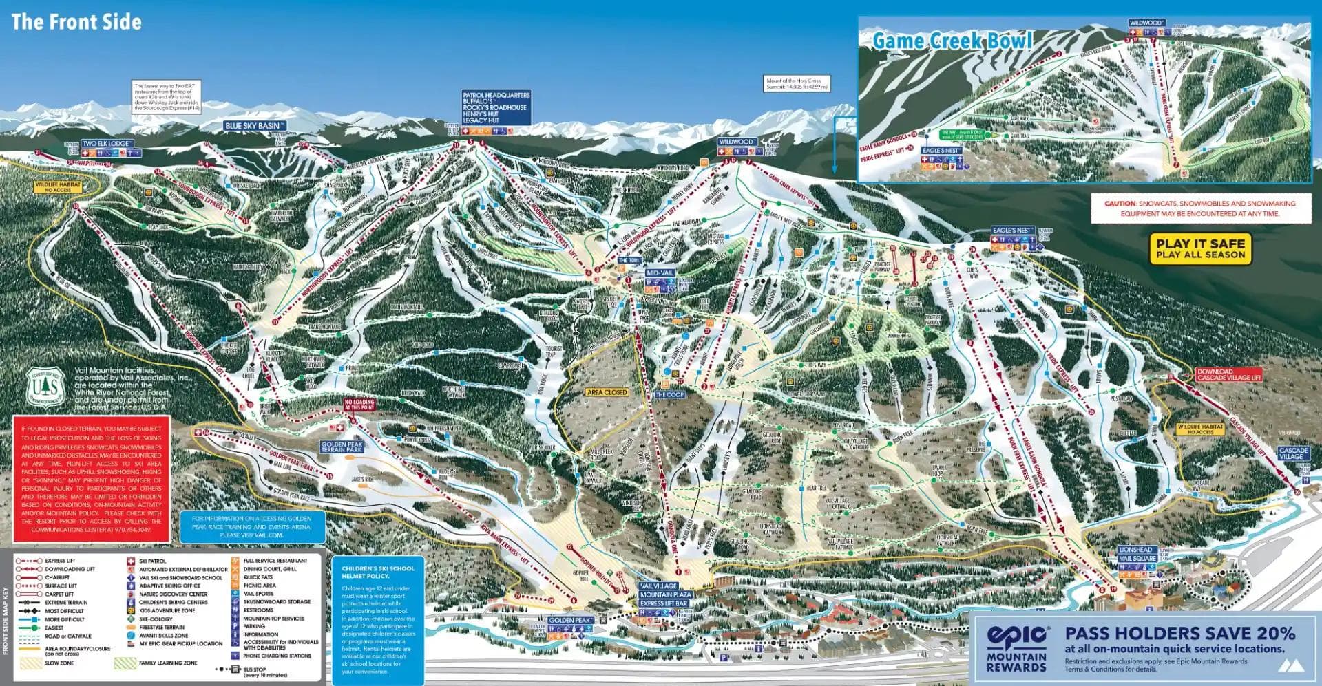 Vail complete trail map showing all ski runs and lifts