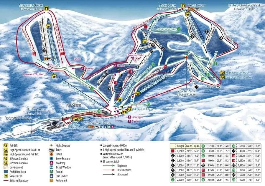 Kiroro complete trail map showing all ski runs and lifts