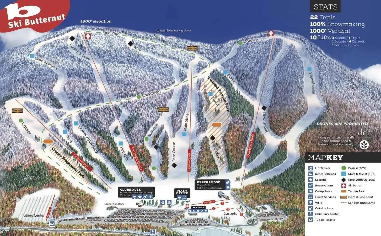 Butternut complete trail map showing all ski runs and lifts