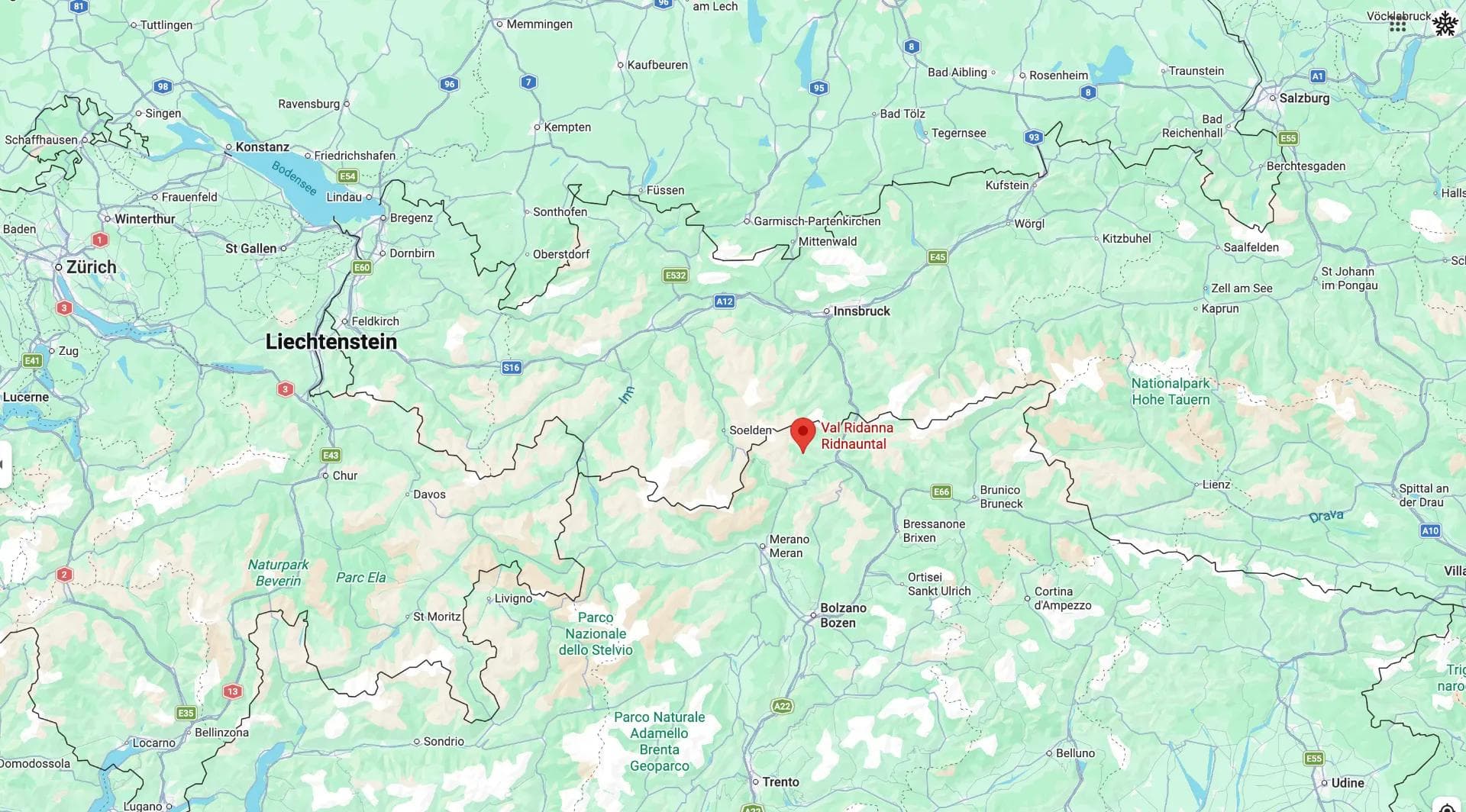 Location of Val Ridanna in South Tyrol