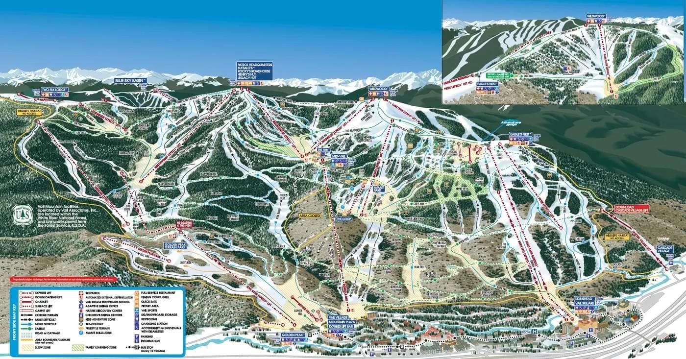 The front side trail map at Vail.