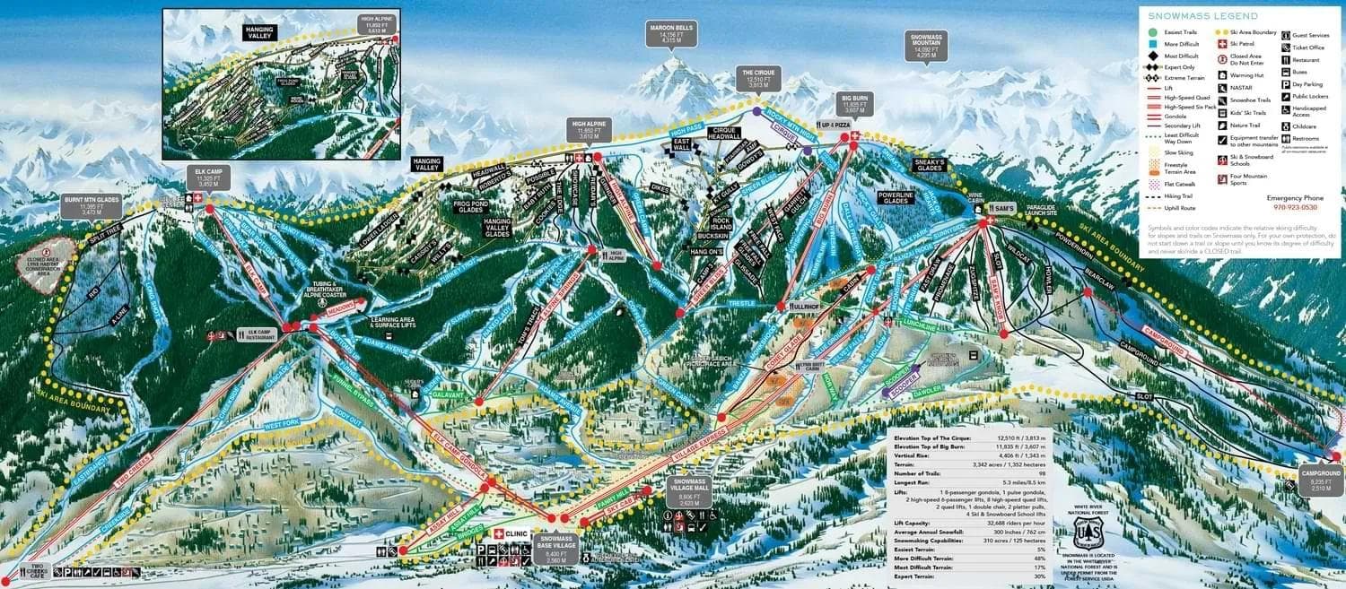 Aspen Snowmass complete trail map showing all ski runs and lifts