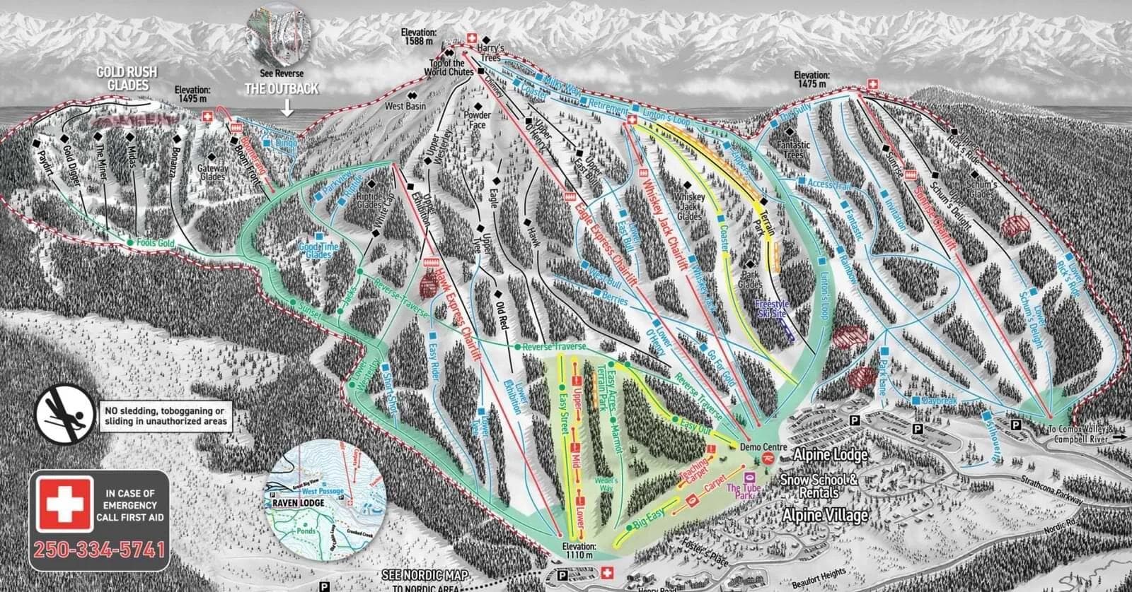 Mount Washington complete trail map showing all ski runs and lifts