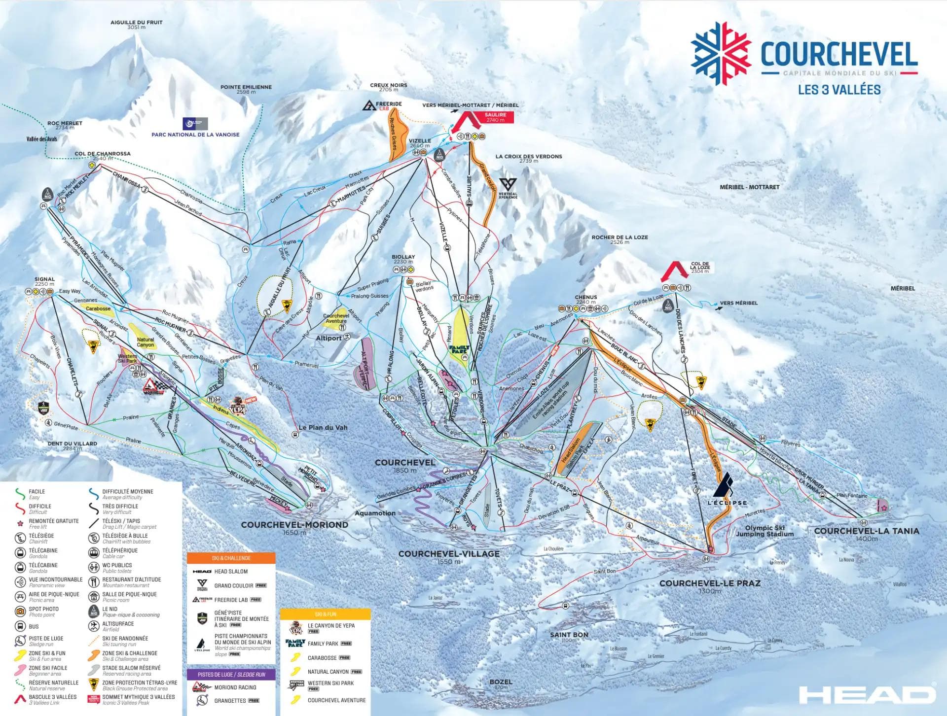 The trail map at Courchevel ski resort in France.