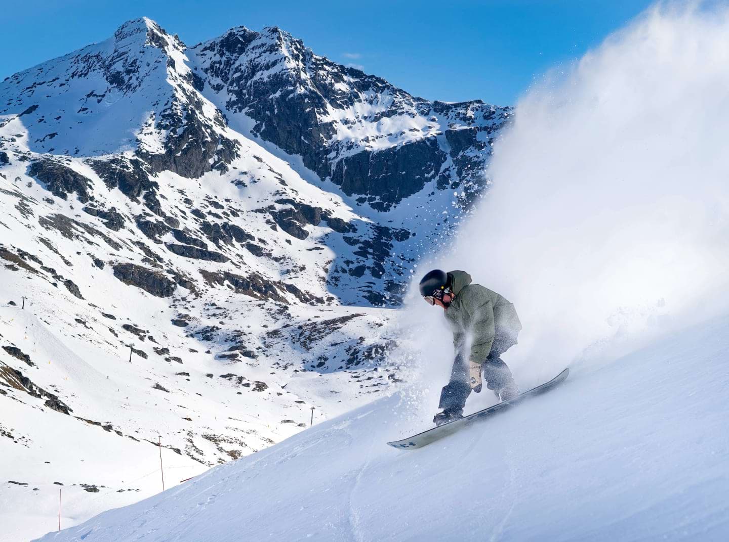 A snowboarder at The Remarkables ski resort.