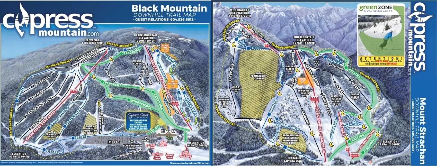 Cypress Mountain complete trail map showing all ski runs and lifts