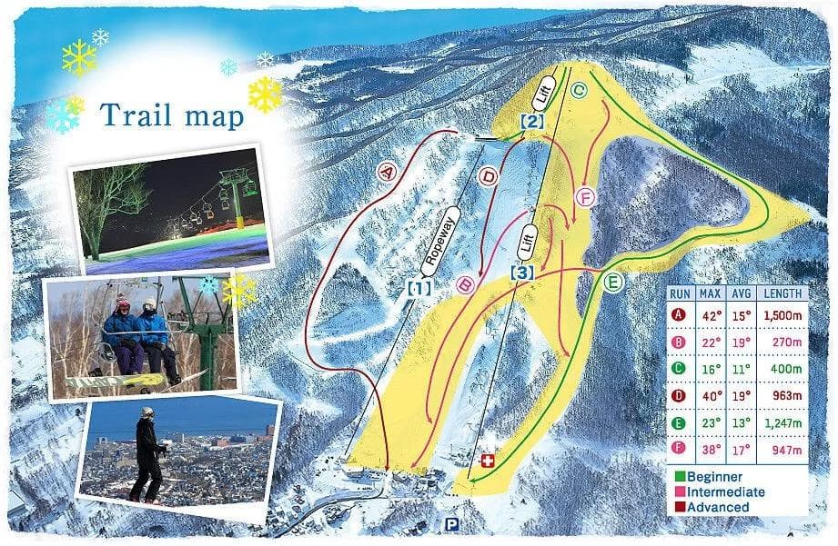 Otaru Tenguyama complete trail map showing all ski runs and lifts