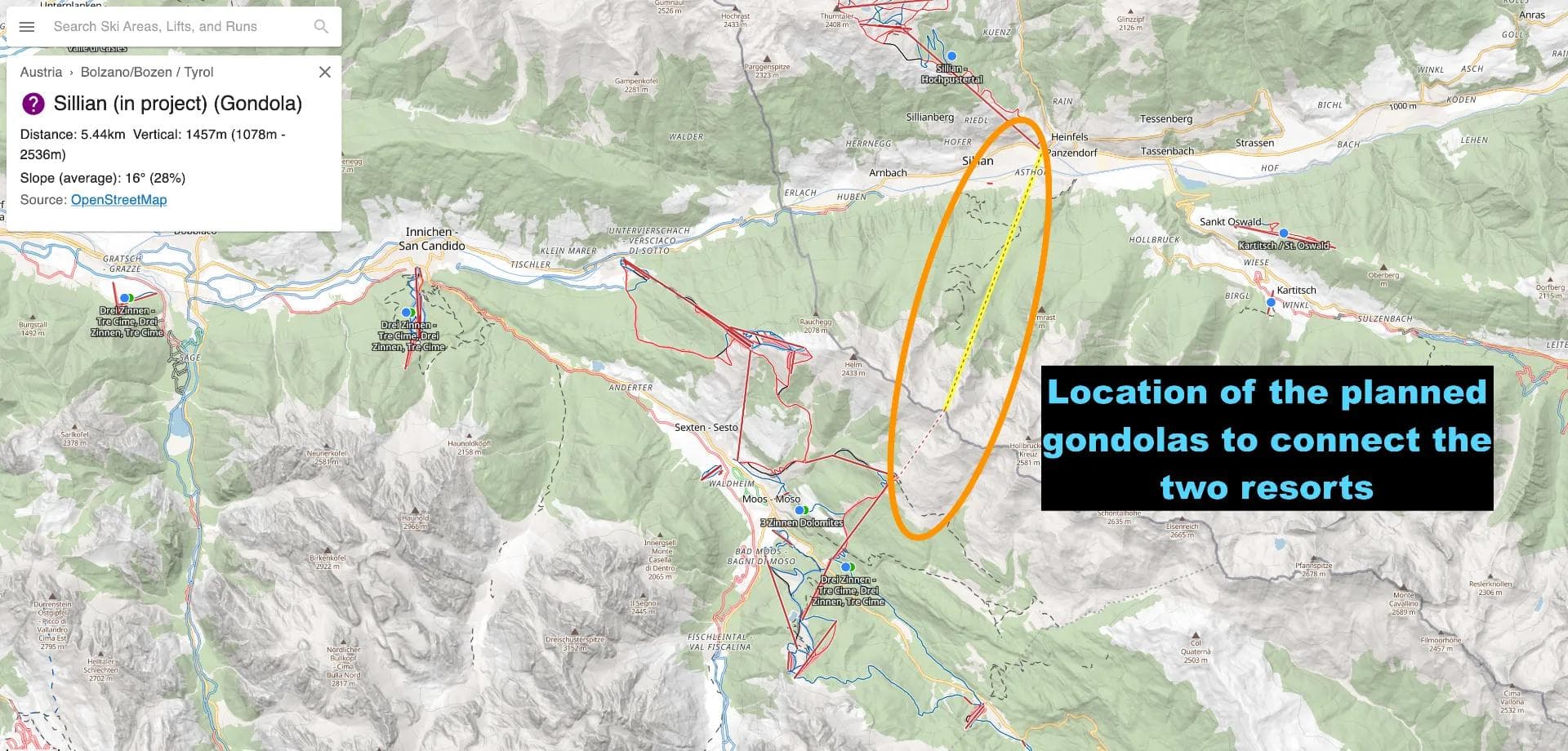 Where the proposed lifts are located on the Austrian side.