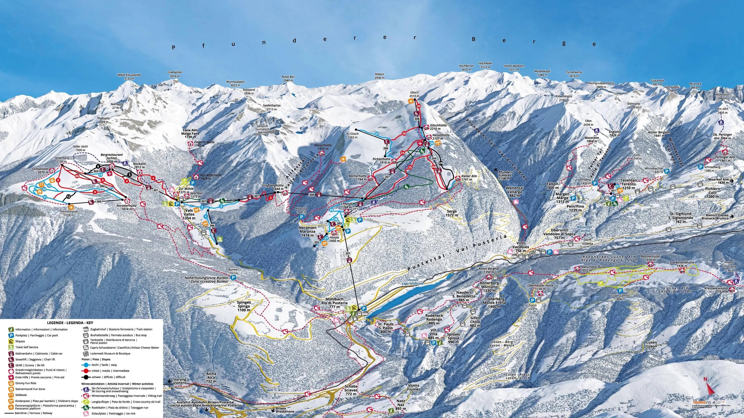 Gitschberg Jochtal complete trail map showing all ski runs and lifts