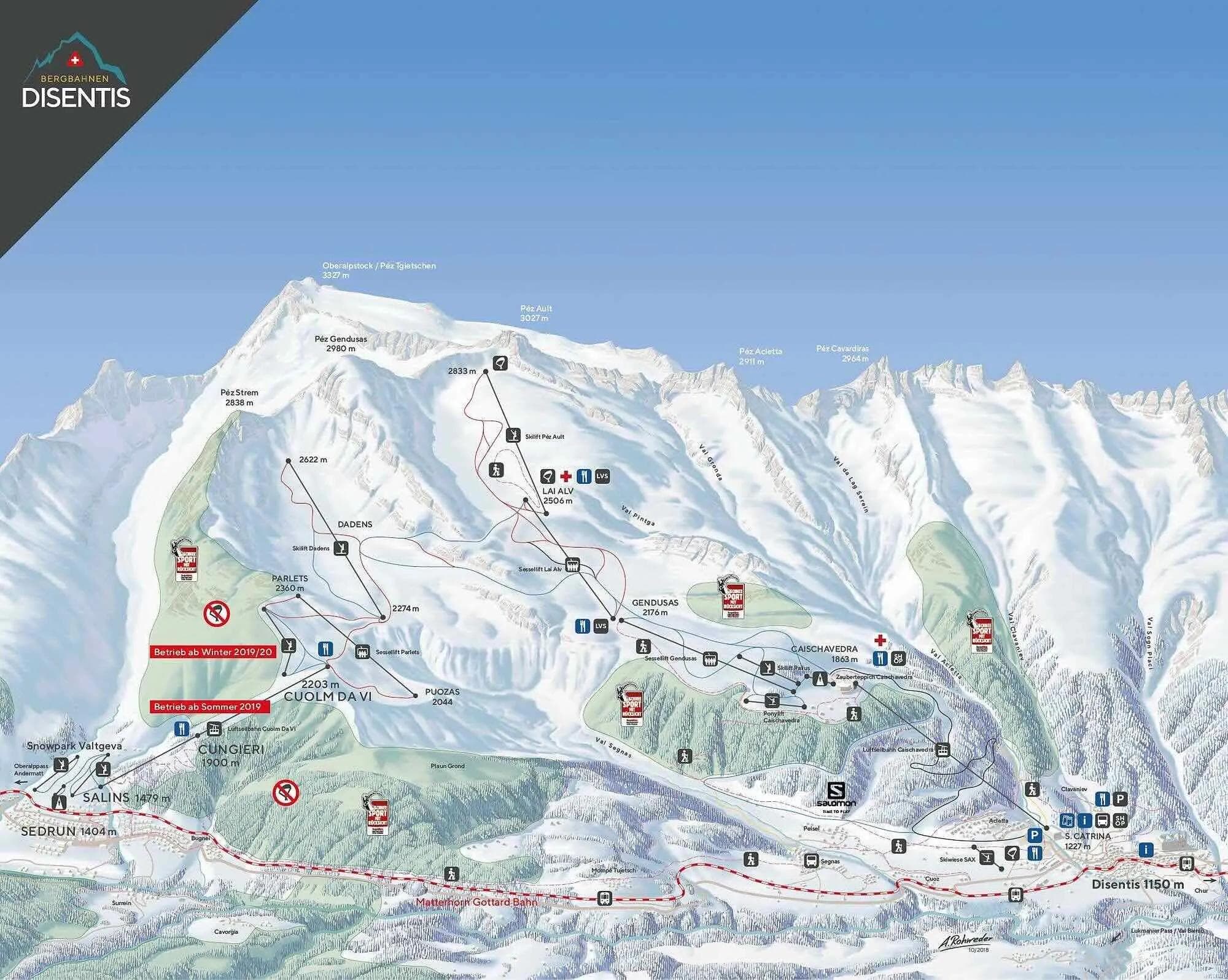 Disentis complete trail map showing all ski runs and lifts