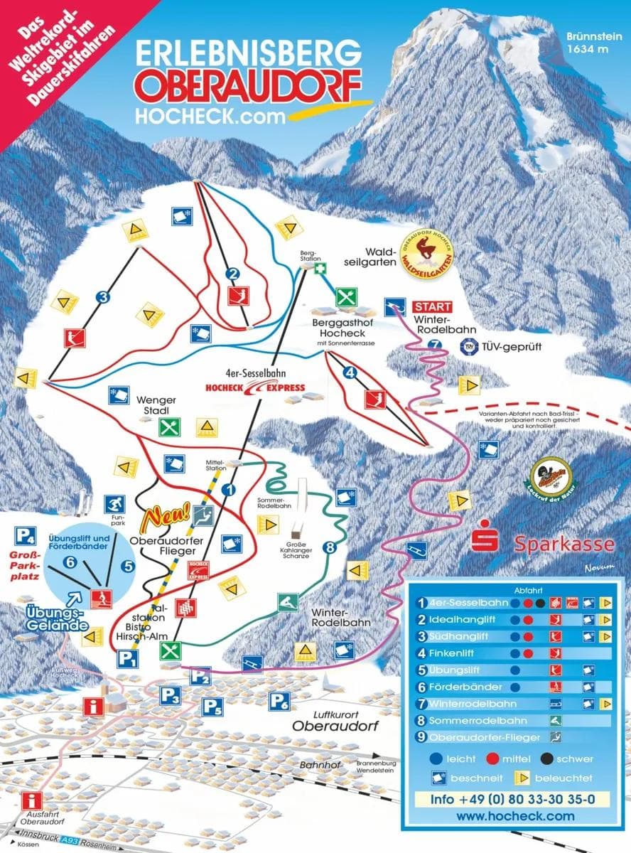 Hocheck complete trail map showing all ski runs and lifts