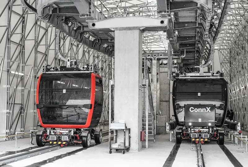 A view of two ConnX gondolas as they would be in the station.