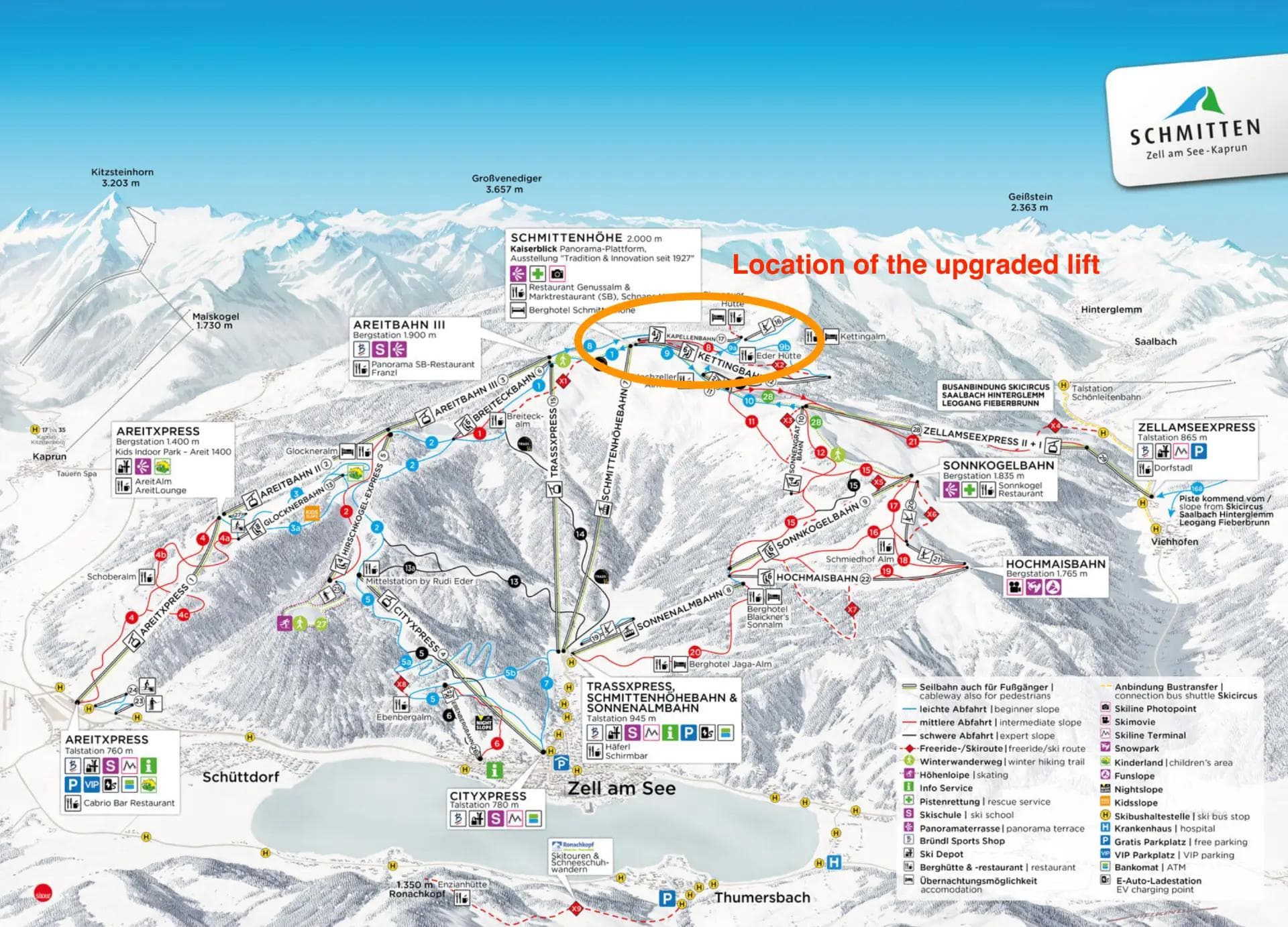 The location of the upgraded lift at Zell am See Schmittenhöhe
