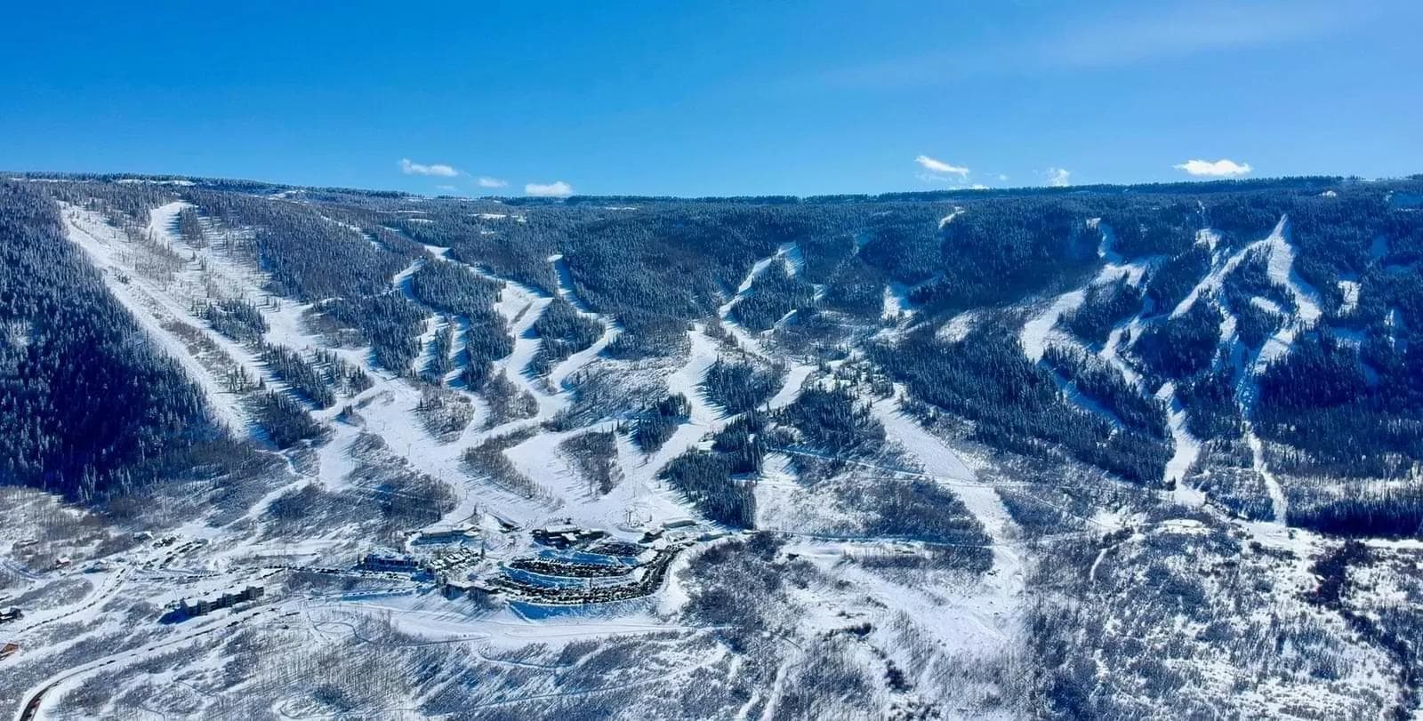 An aerial view of Powderhorn Resort.