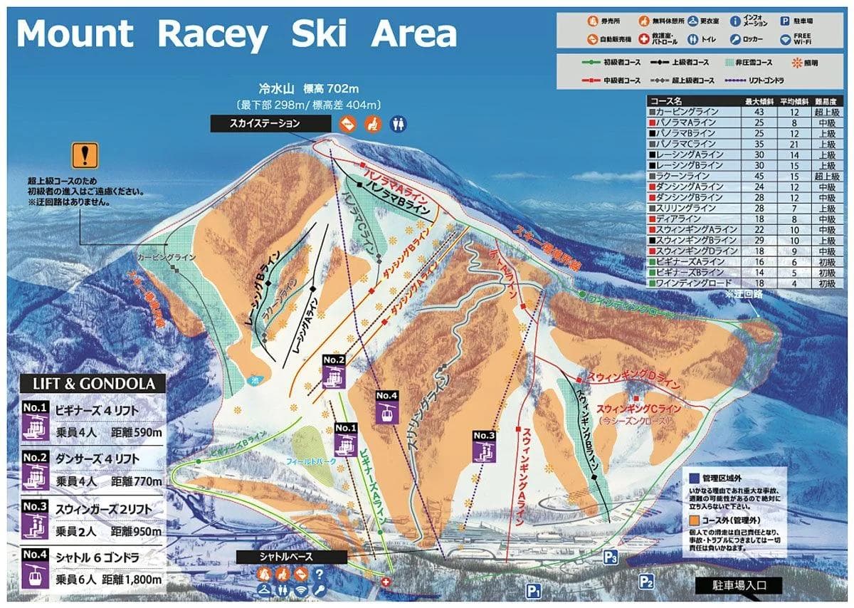 Mount Racey complete trail map showing all ski runs and lifts