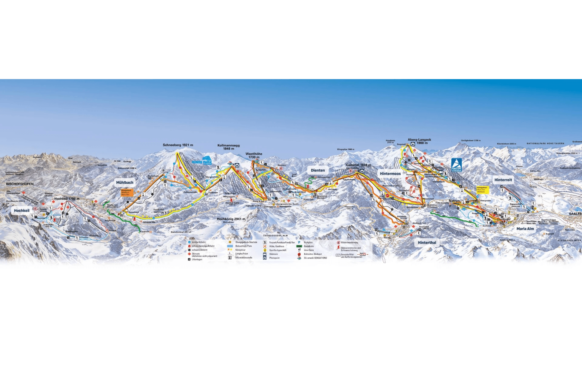 Hochkönig complete trail map showing all ski runs and lifts