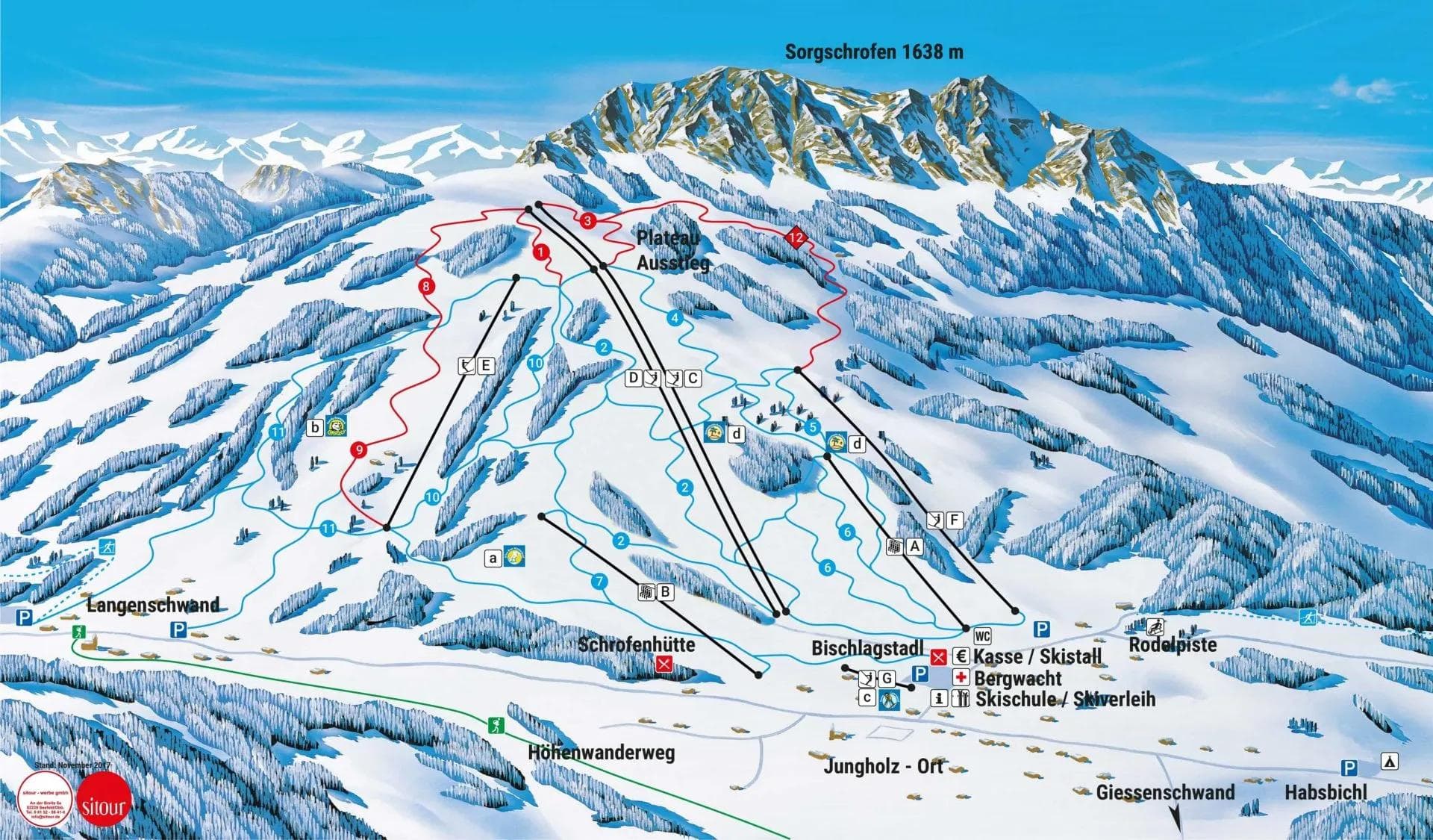 The trail map at Jungholz ski area, Austria