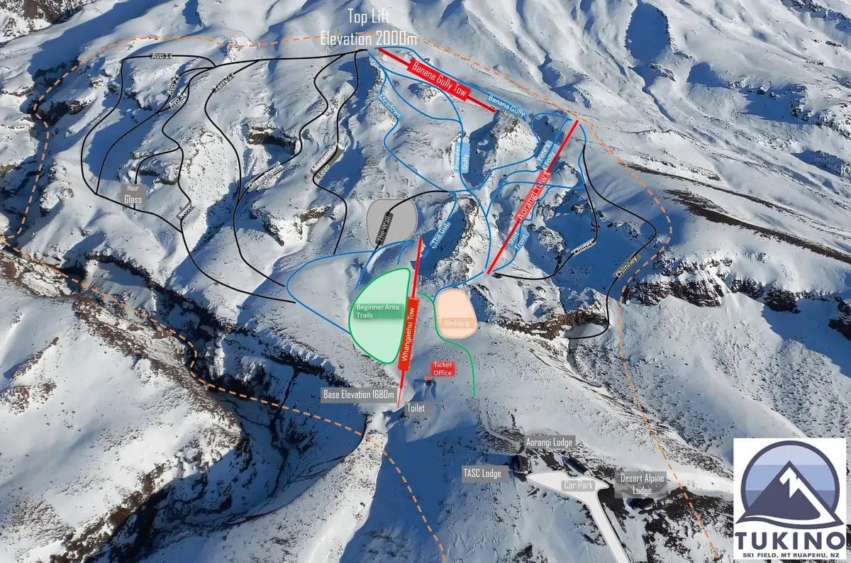 Tukino complete trail map showing all ski runs and lifts
