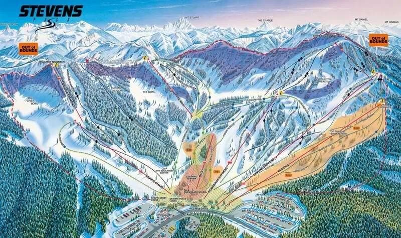 The current trail map at Stevens Pass.